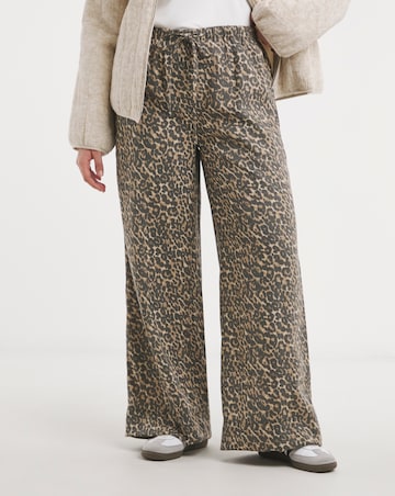 Simply Be Leopard Tie Waist Linen Mix Wide Leg Trousers