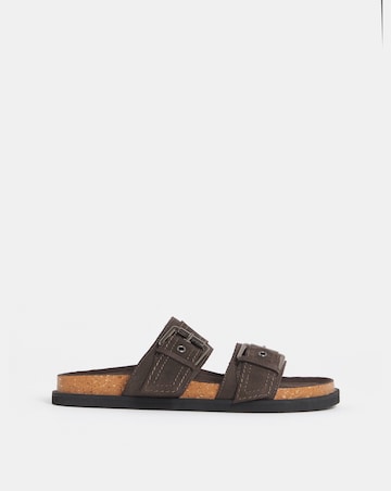 Chester Suede Two Strap Mule Sandals - Wide Fit (E)
