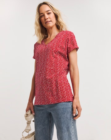 Print V-Neck Short Sleeve Boxy T-Shirt