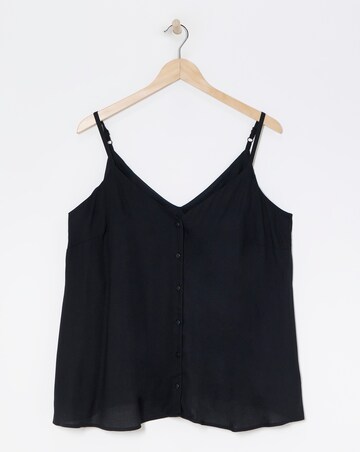 Simply Be Black Button Through Sleeveless Viscose Cami