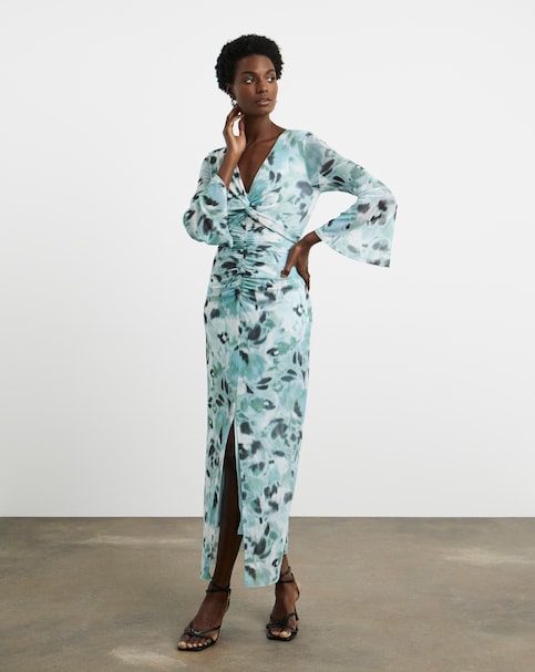 Joanna Hope Mesh Maxi Dress With Ruching