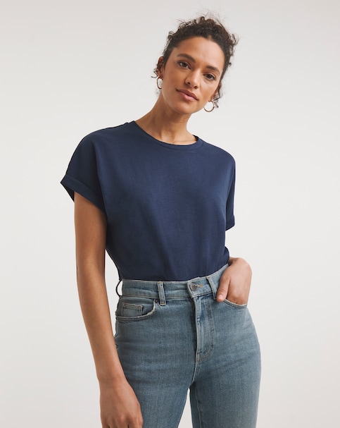 Navy Short Sleeve Cotton Slub Tunic