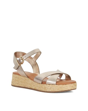 Dune Littleton Gold Leather Wedge Sandals - Wide Fit (E)