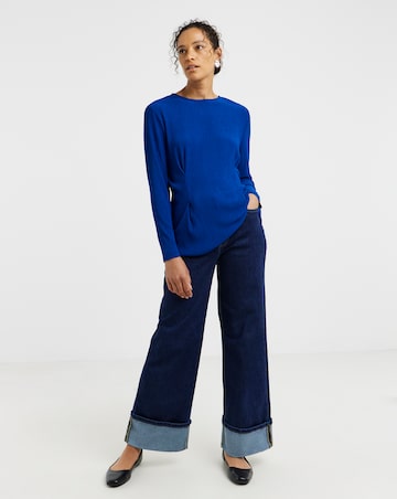 Blue Fine Plisse Peplum Top