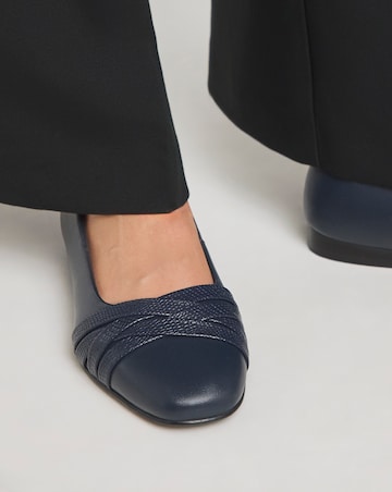 Heavenly Soles Lucille Leather Crossover Detail Square Toe Ballerina Wide E Fit