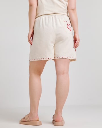 Native Youth Cream Elasticated Waist Linen Mix Shorts