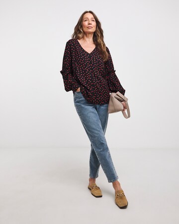 Orange Spot Volume Cuff Blouse