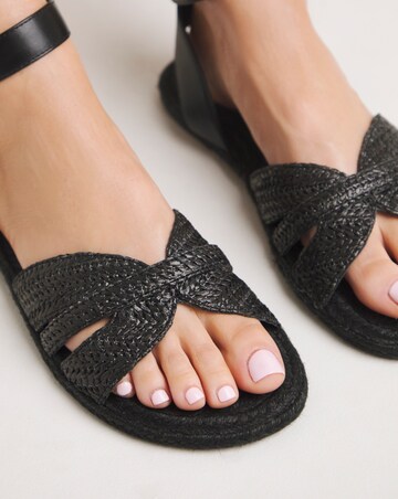 Ivy Raffia Two Part Flat Sandals - Wide Fit (E)