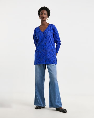 Pure Cotton Long Sleeve Slouch V-Neck Longline Top