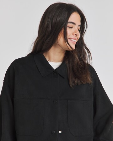 Simply Be Black Suedette Cropped Shacket