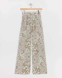 Taupe Print Crinkle Palazzo Trousers