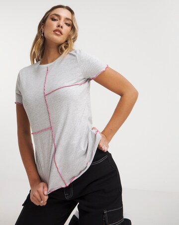 Grey Marl Contrast Seam Detail Top