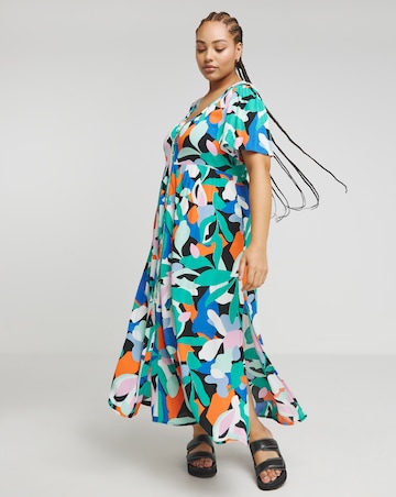 Simply Be Multi Crinkle Button Through Maxi Dress with Pockets