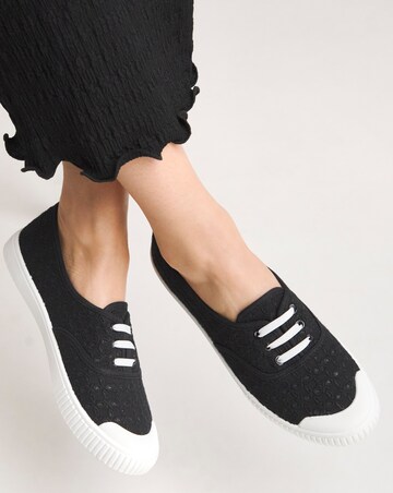 Burney Broderie Lace Up Plimsole Trainers - Wide Fit (E)