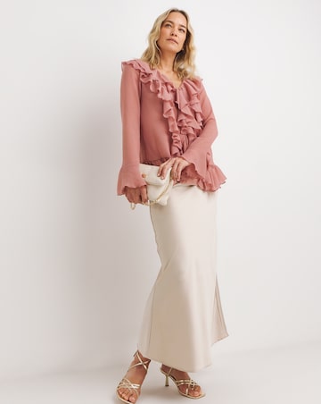 Womens Chiffon Ruffle Detail Blouse - Berry