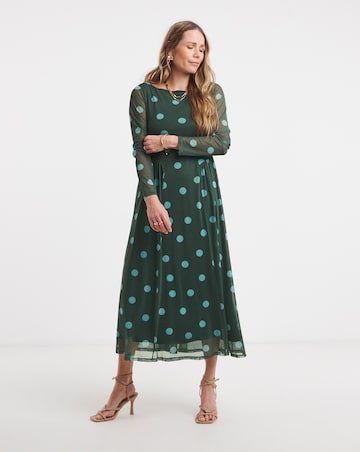 Mesh Dropped Waist Seam Maxi Dress