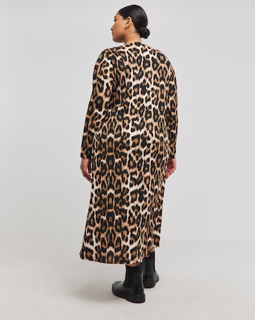 Leopard Print Textured Waffle Jersey Midi Dress