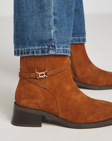 Heavenly Soles Phoenix Suede Square Toe Boots Concealed Gusset - Wide Fit (E)