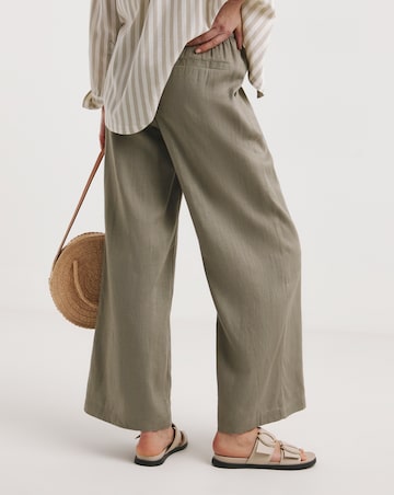 Khaki Linen Mix Wide Leg Trousers