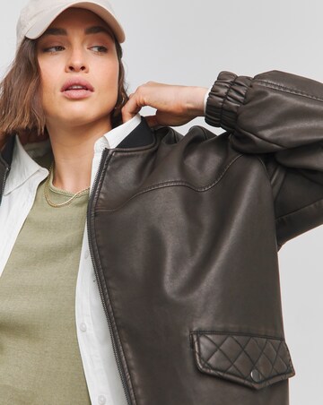 Black Worn Look PU Bomber