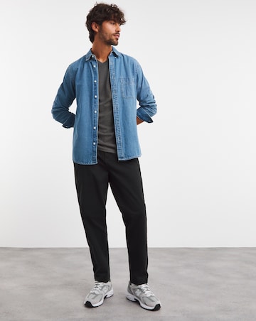 Pure Cotton V-Neck T-Shirt Long-Charcoal