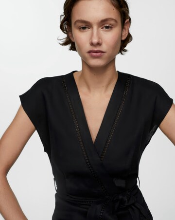 Mango Pure Linen Bow Tie V Neck Midi Dress