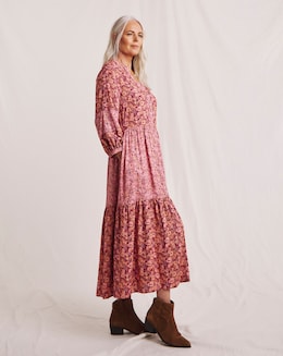Julipa Tiered Mix Print Midi Dress