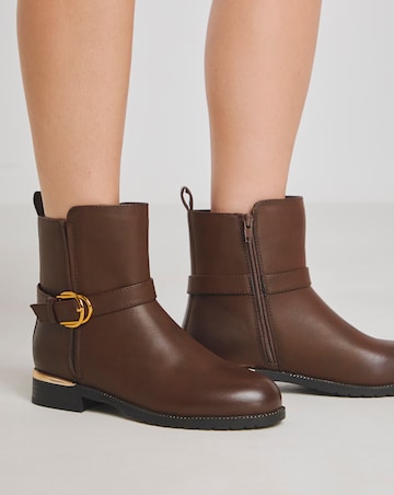 Heavenly Soles Indi Ankle Boots With Buckle Strap - Wide Fit (E)