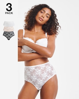 Pretty Secrets (3 Pack) Full Fit Lace Knickers Black/White/Almond