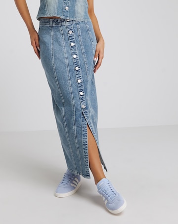 Simply Be Y2K Dark Wash Seamed Detail Denim Maxi Skirt Coord