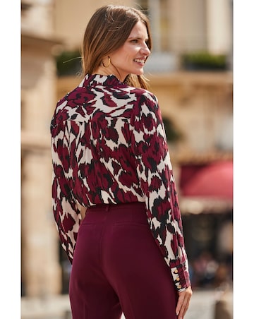 Sosandar Burgundy Blurred Ikat Floral Rever Collar Shirt