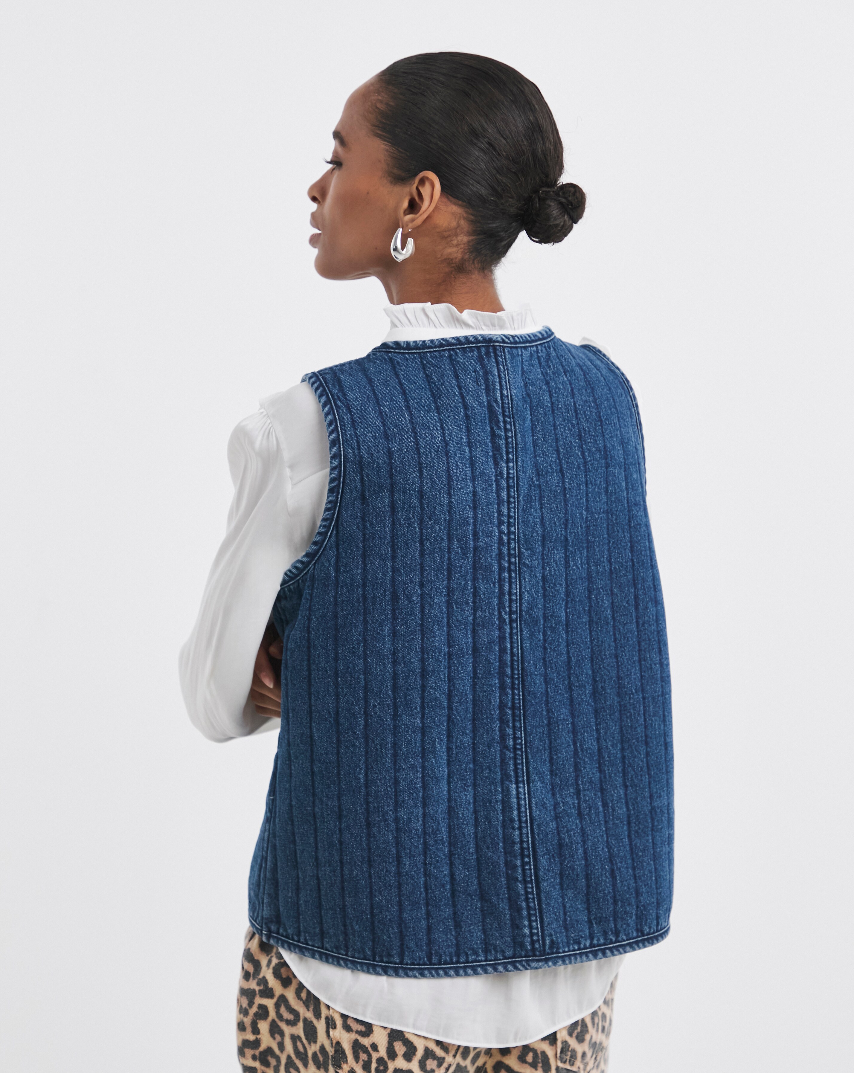 Denim Tie Front Quilted Gilet | Ambrose Wilson
