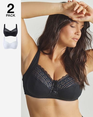 Pretty Secrets (2 Pack) Jane Non Wired Bras (C-F) White/Black