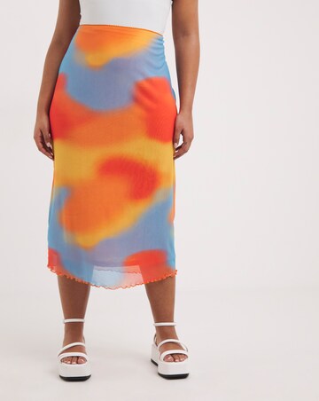 Tie Dye Mesh Overlay Midi Skirt