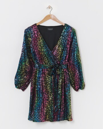 Lovedrobe All Over Sequin Animal Print Belted Mini Dress