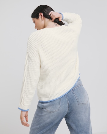 Simply Be White Waffle Stitch Tipped Jumper