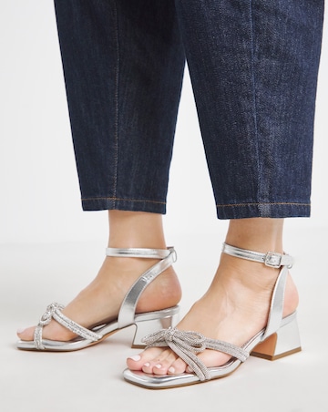 Cassia Diamante Bow Low Block Heel Sandals - Extra Wide Fit (EEE)