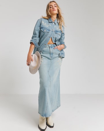 Vintage Wash Western Embroidered Maxi Skirt