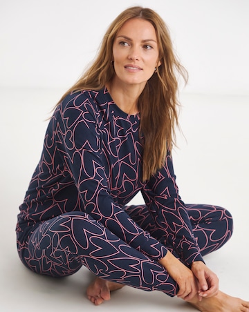 Pretty Secrets Soft Knit Crew Neck Heart Print Pyjama Set Navy