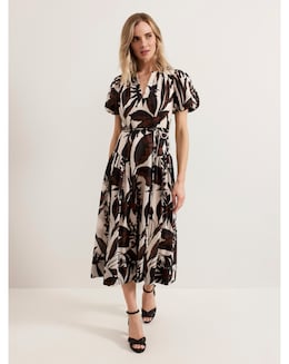 Phase Eight Zarah Printed Puff Sleeve V Neck Midi Dress