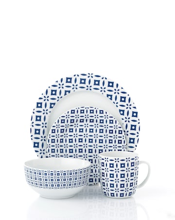 Waterside Blue Geo 16 Piece Dinner Set