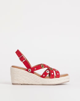 Joe Browns Red Wedge Studded Suede Sandals- Wide Fit (E)
