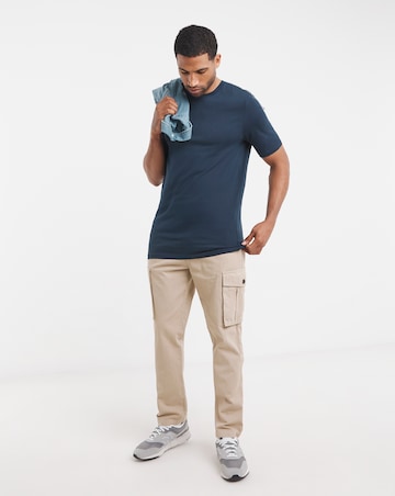 Pure Cotton Crew Neck T-Shirt Extra Long Length- Navy