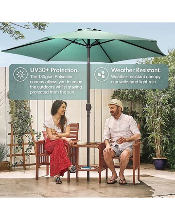 VonHaus Dark Green 2.7m Steel Garden Parasol with 12kg Base