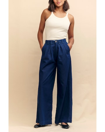 Nobody's Child Dark Denim Double Pleat Front Wide Leg Trousers