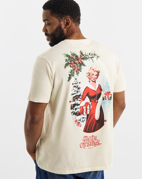 JACK & JONES Christmas Back Graphic T-Shirt - Cream