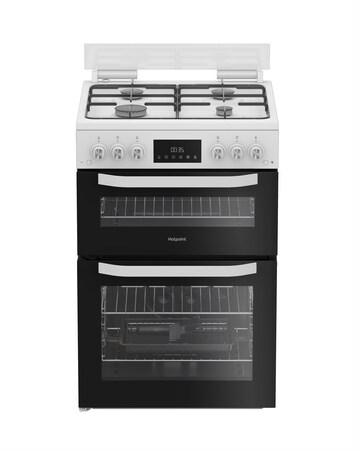 Hotpoint HTG6GDCW 60cm Gas Twin Cooker with Glass Lid - White