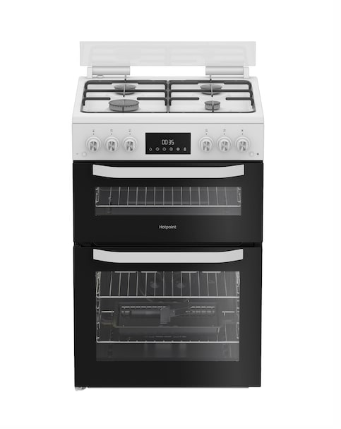 Hotpoint HTG6GDCW 60cm Gas Twin Cooker with Glass Lid - White