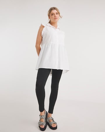 White Sleeveless Poplin Dipback Frill Shirt