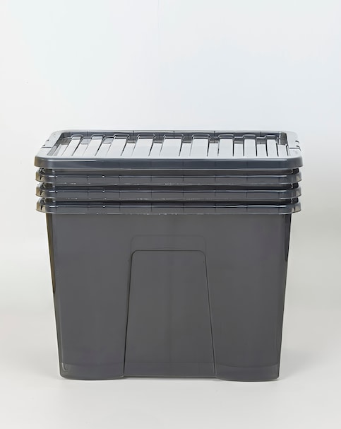 Wham Crystal Smoke Grey 80L Box and Lid 4PK